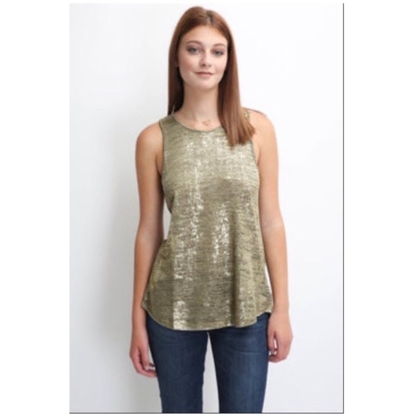 💕SANCTUARY💕 Gold Foil Tank Top with Back Slit Small S NWT - Picture 1 of 15